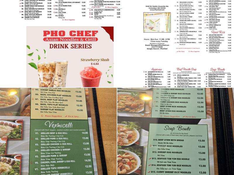Pho Chef Menu