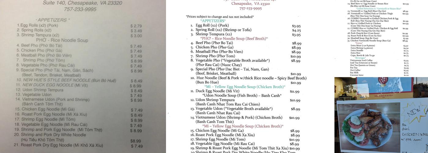 Pho Dalat Menu