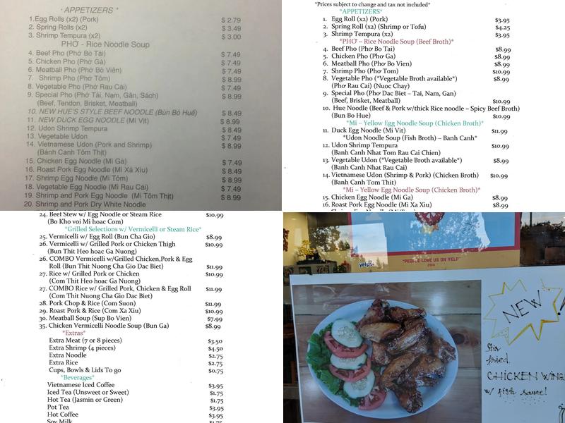 Pho Dalat Menu