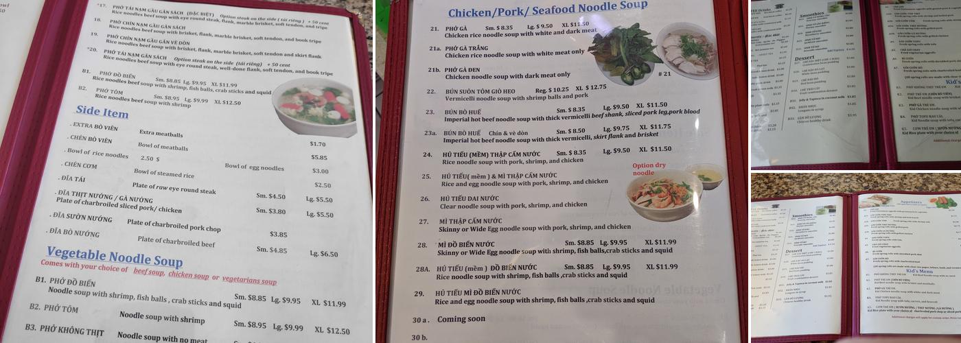 Pho Dan Menu