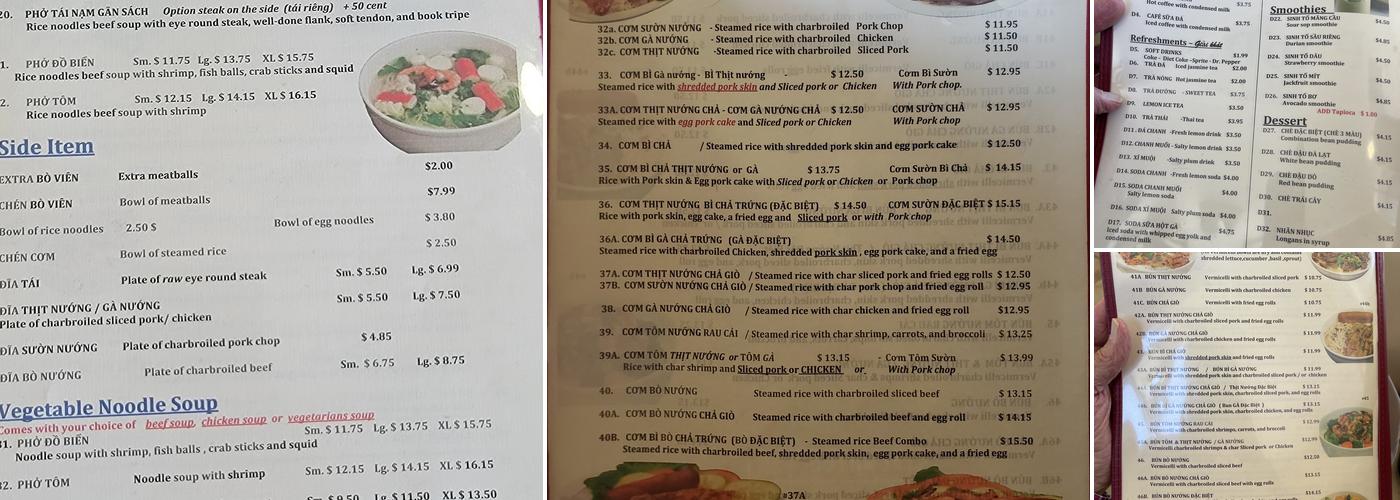 Pho Dan Menu