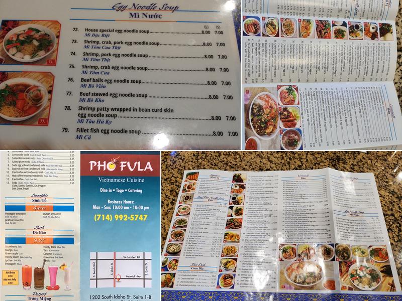 Pho Fula Menu