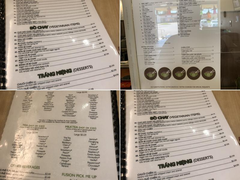 Pho Fusion Menu