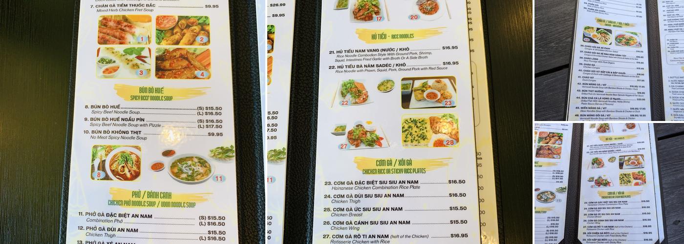 Phở Gà An Nam Menu