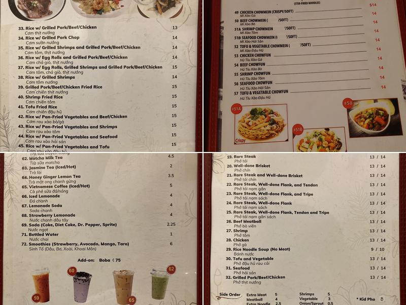 Pho Gia Long Menu