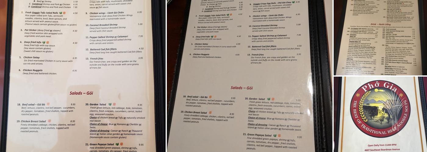 Pho Gia Menu