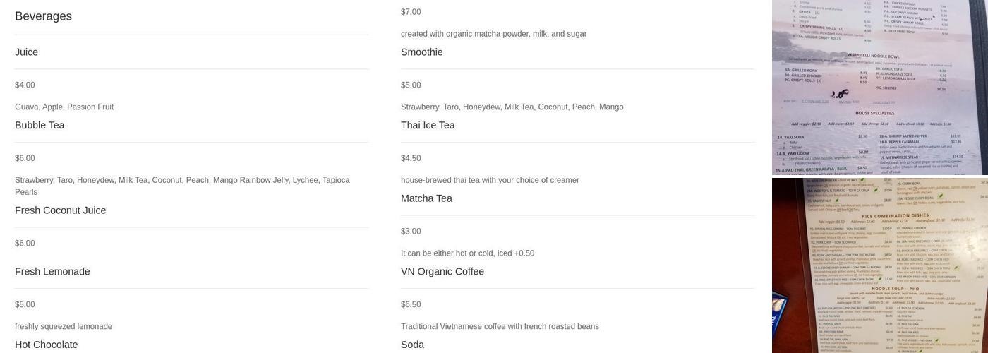Phở Gia Menu