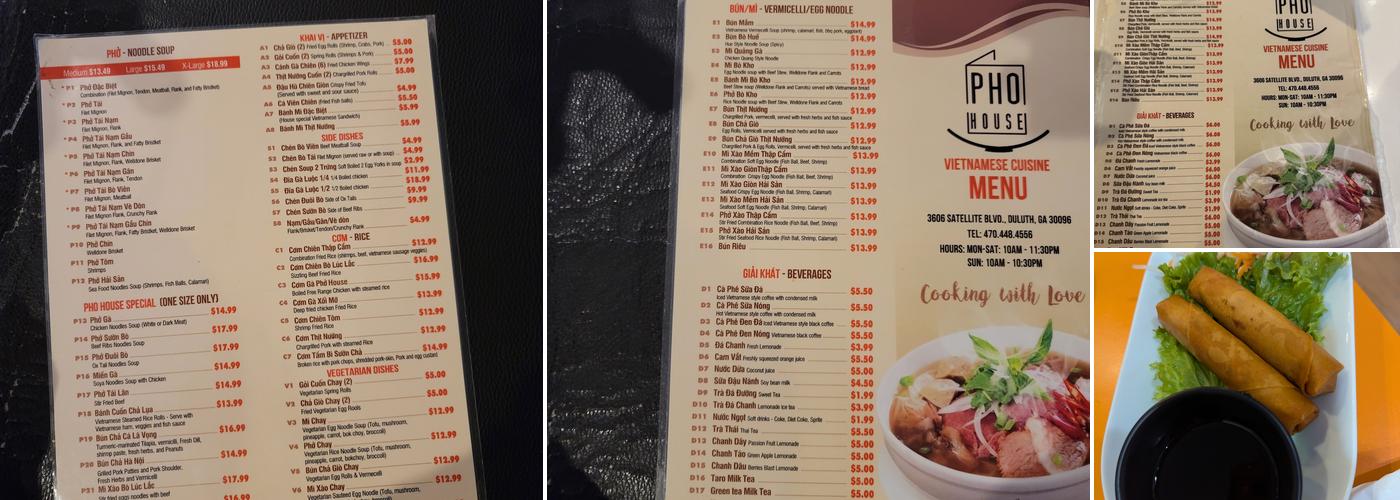 Pho House Menu