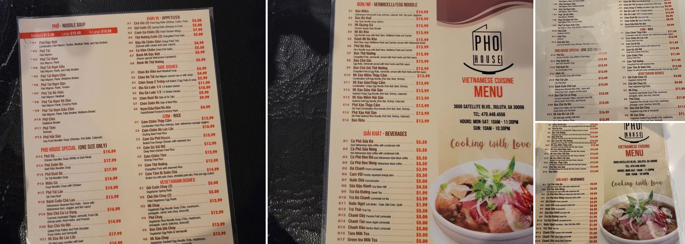 Pho House Menu