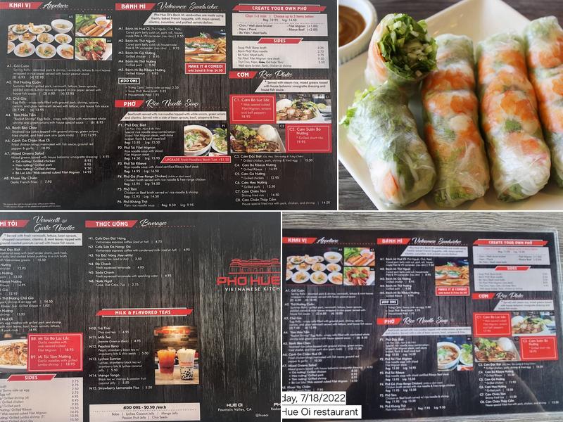 Pho Hue Oi Menu