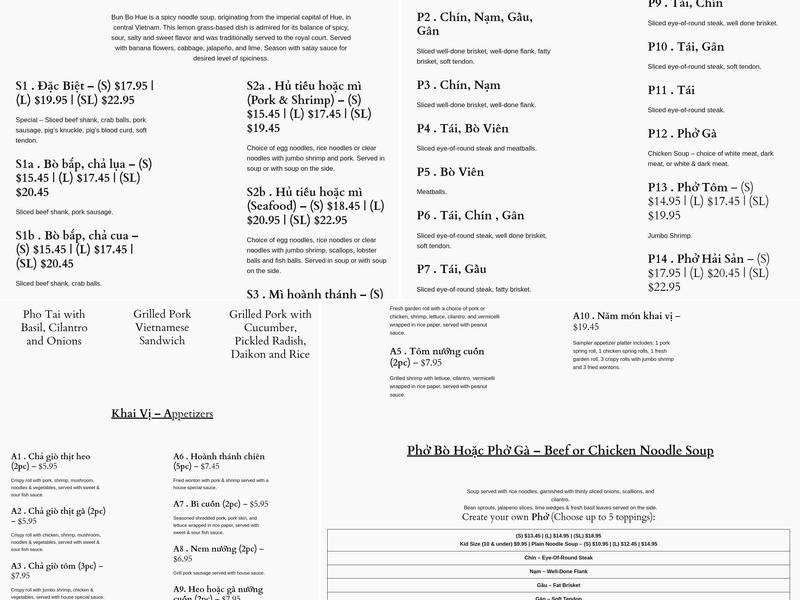 Pho Nom Nom Menu