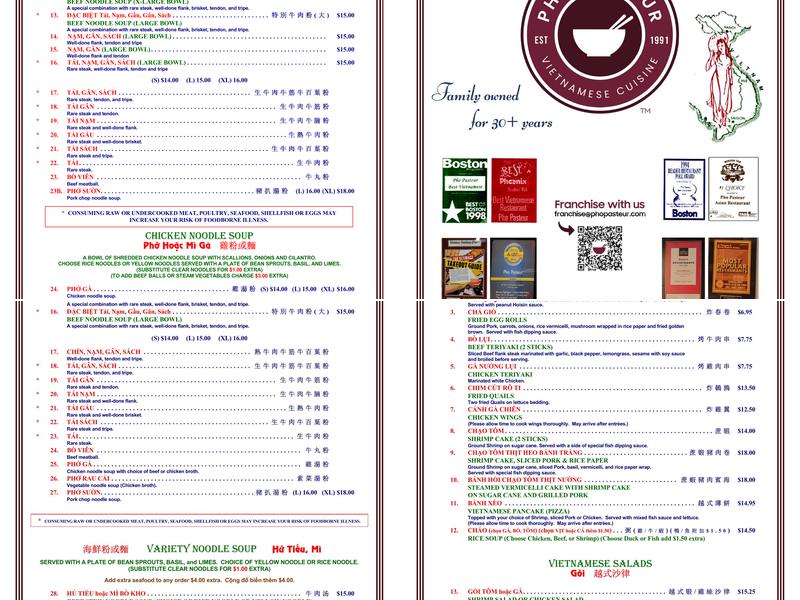 Phở Pasteur Menu
