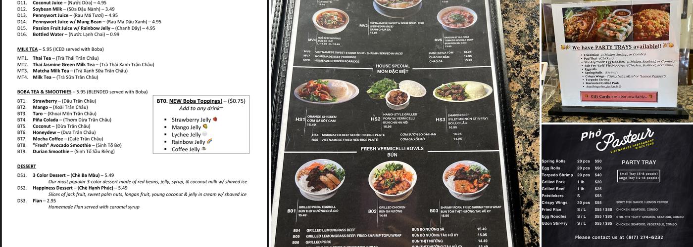 Phở Pasteur Restaurant Menu