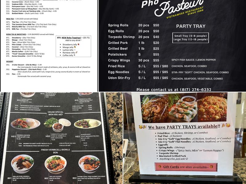 Phở Pasteur Restaurant Menu