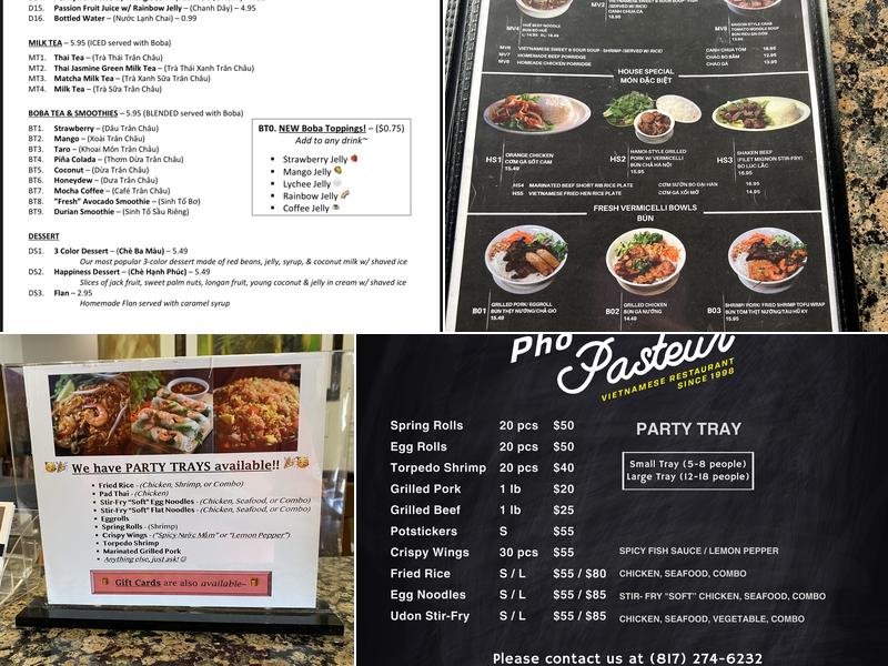 Phở Pasteur Restaurant Menu