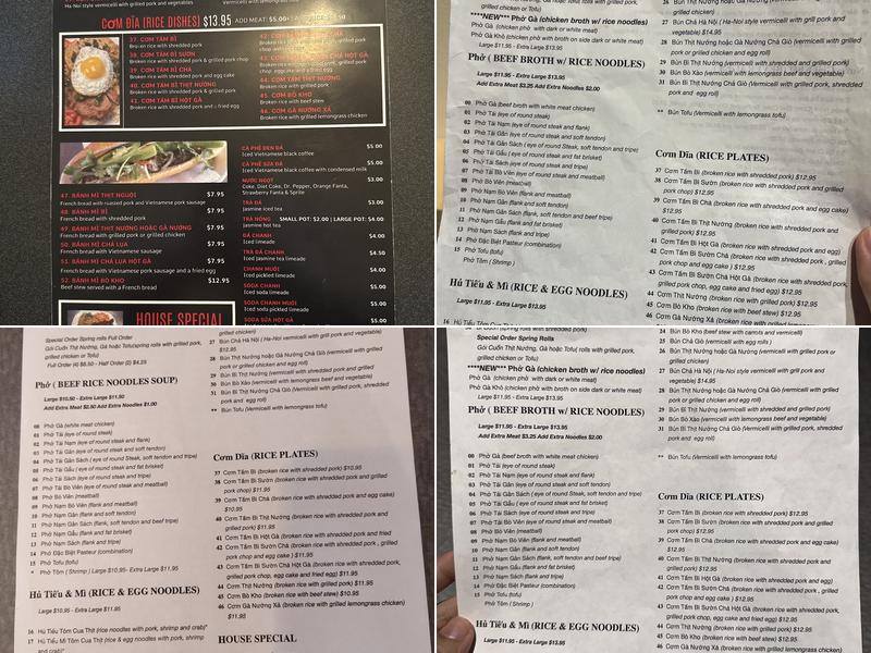 Phở Pasteur Menu