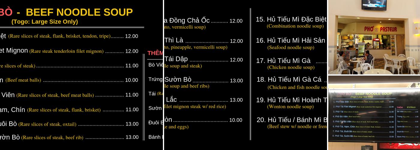 Pho Pasteur Menu
