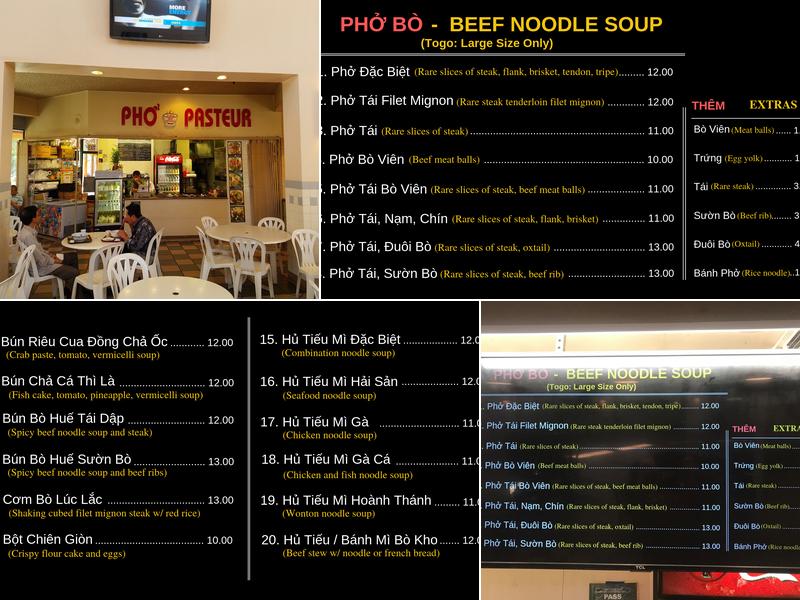 Pho Pasteur Menu
