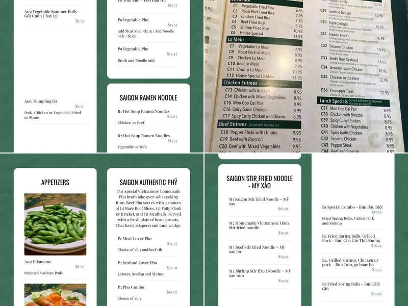 Pho Saigon Menu