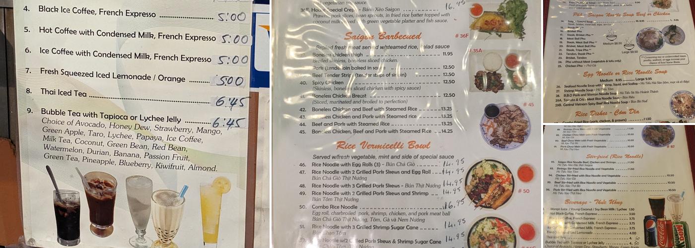 Pho Saigon Restaurant Menu