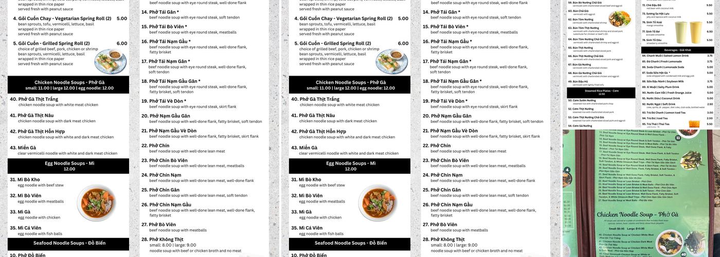 Pho Saigon Menu