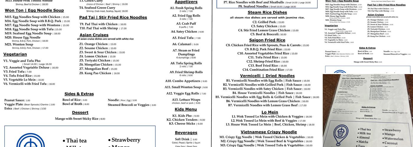 Phở Saigon Menu