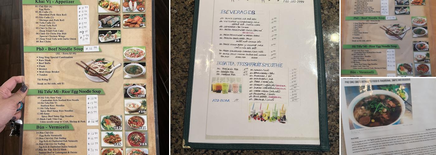 Pho Sing Sing Menu