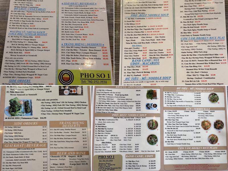 Phở Số 1 Menu