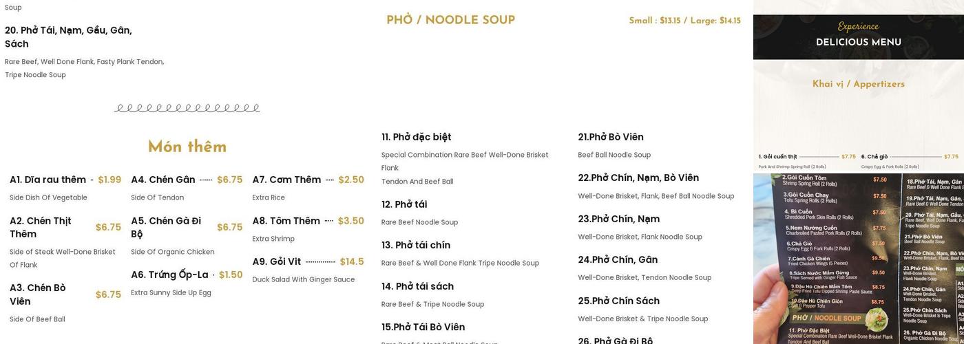 Phở Số 1 Menu
