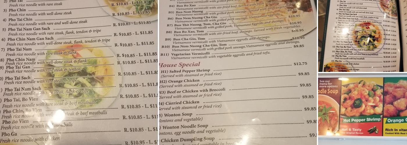 Pho Stop Menu