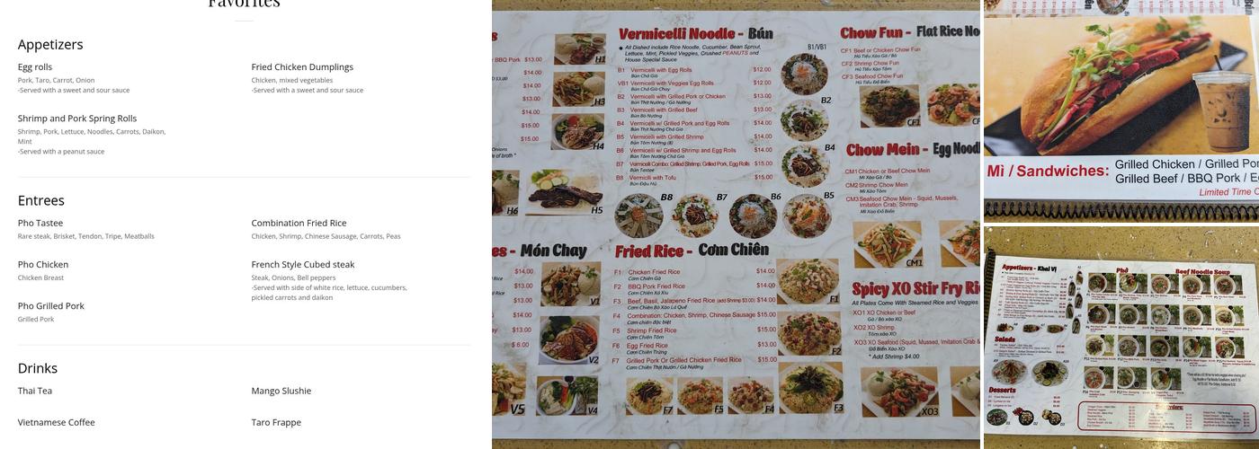 Phở Tastee Menu