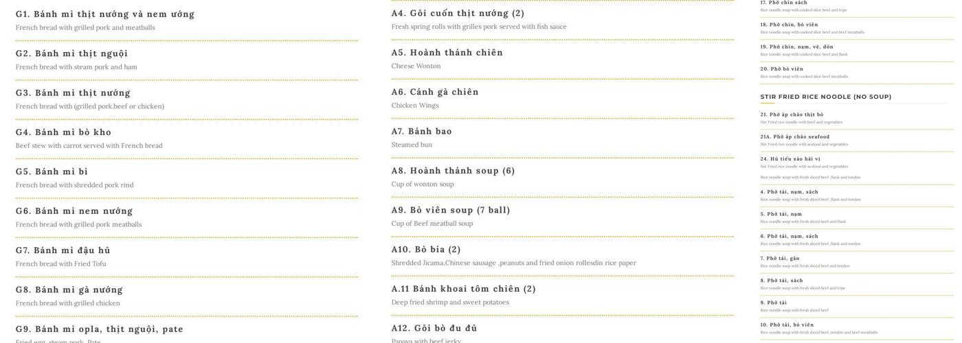 Pho Tau Bay Menu
