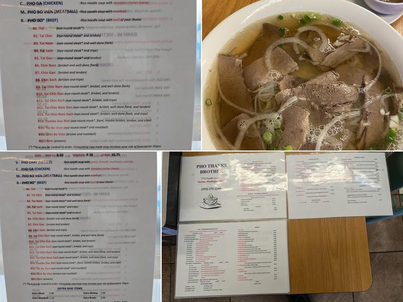 Pho Thanks Brother Menu
