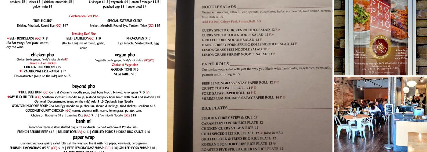 Pho Thin Vietnamese Noodle Lounge Menu