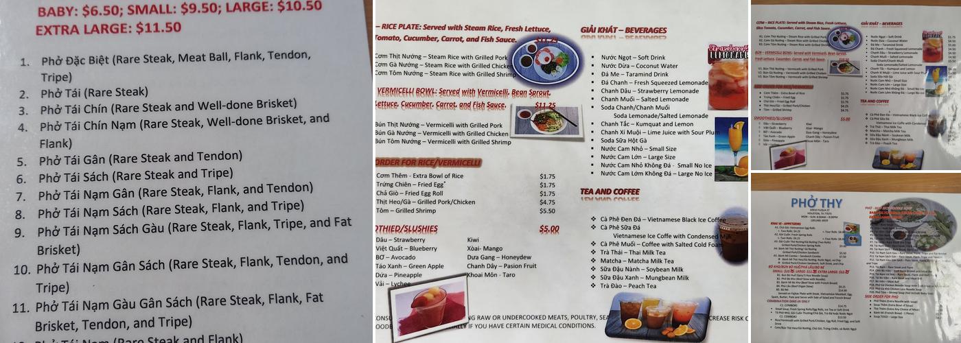 Pho Thy Menu