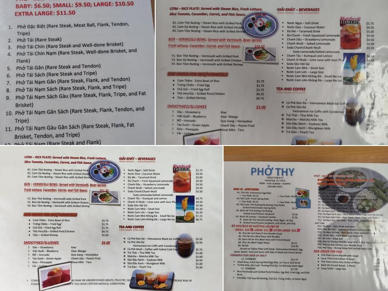 Pho Thy Menu