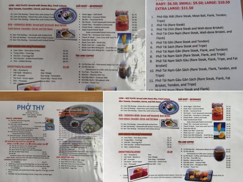 Pho Thy Menu
