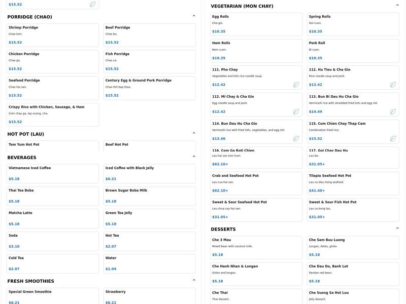 Pho Viet Restaurant Menu