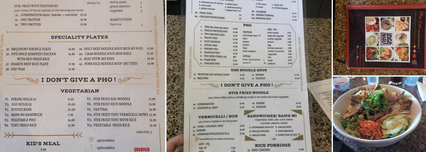 Phở Viet Vietnamese Restaurant Menu