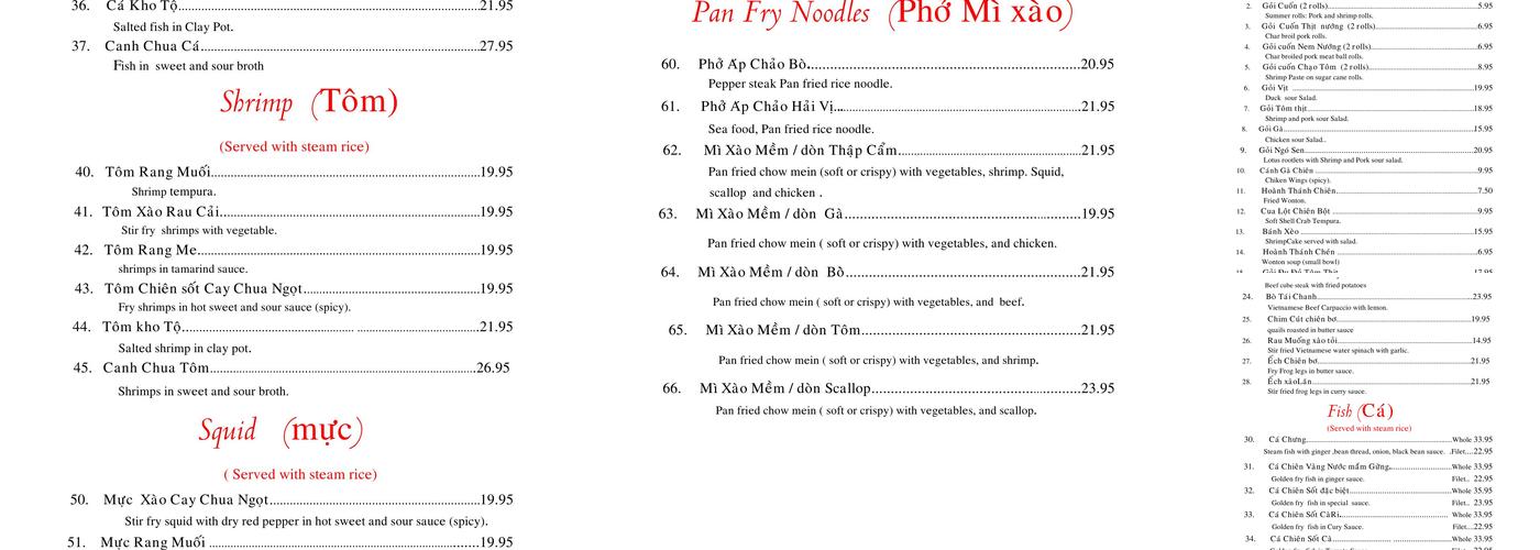 Pho Vinh Menu