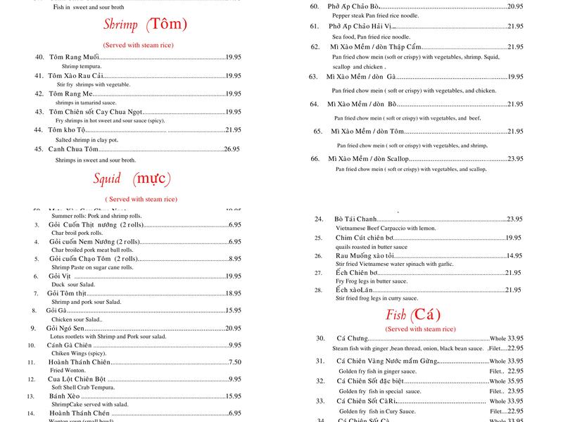 Pho Vinh Menu
