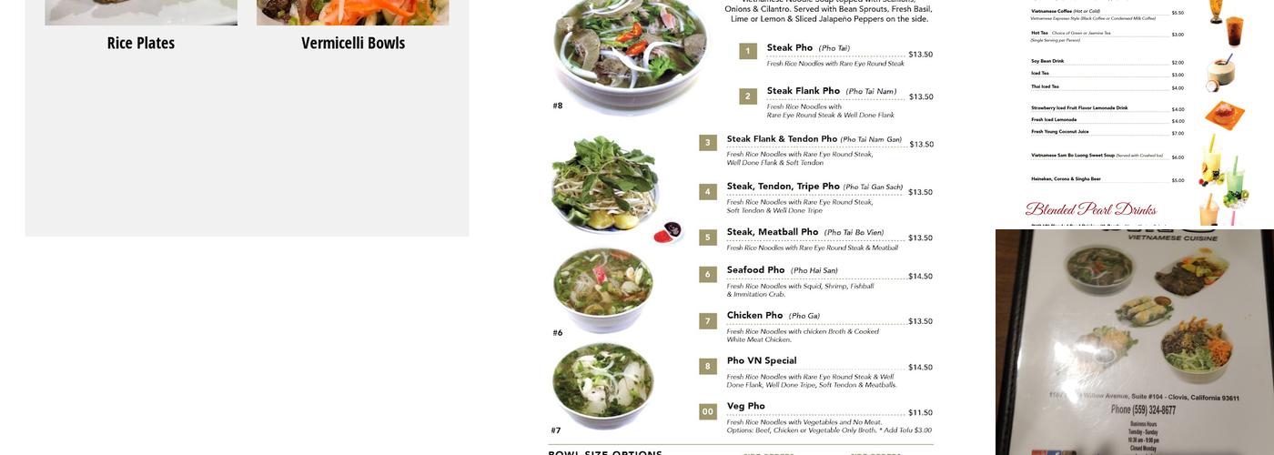 Phở VN Menu