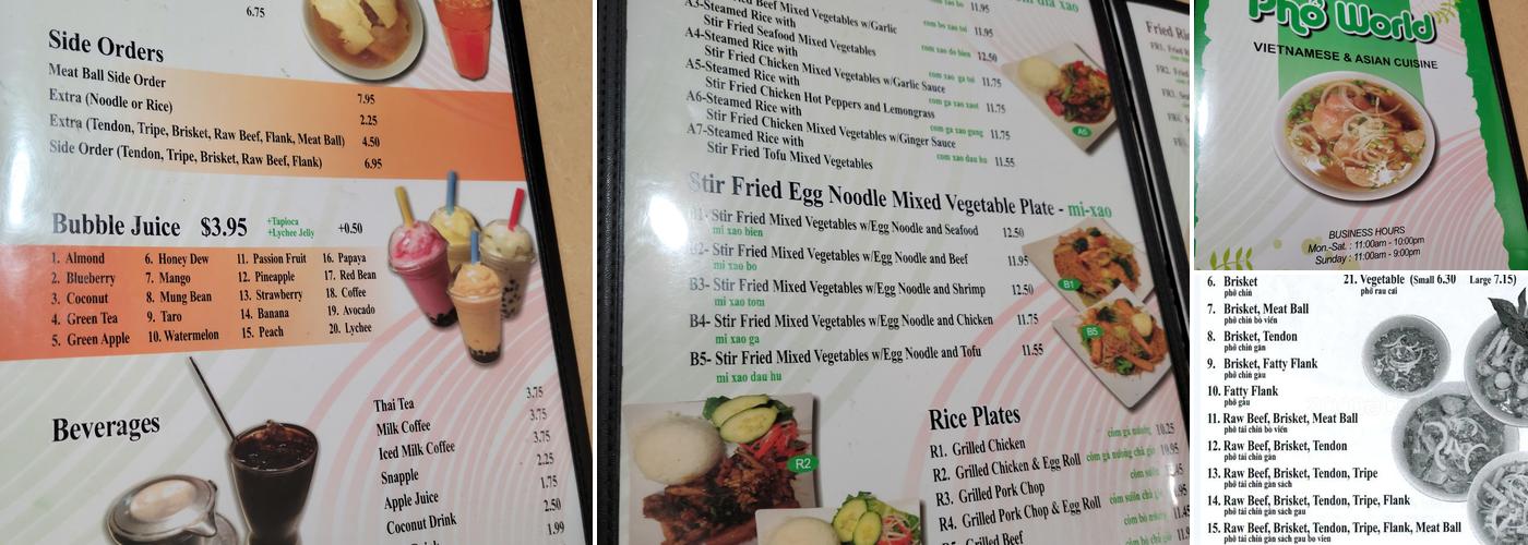 Pho World Menu