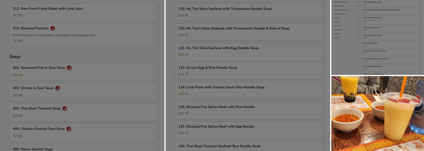 Pho Xe Lua Viet Thai Restaurant Menu
