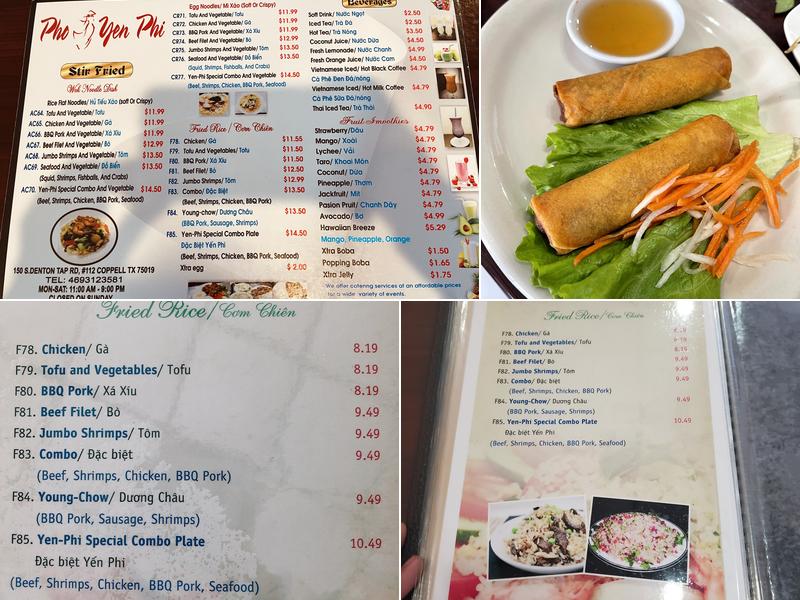 Pho Yen Phi - Authentic Vietnamese Cuisine Menu