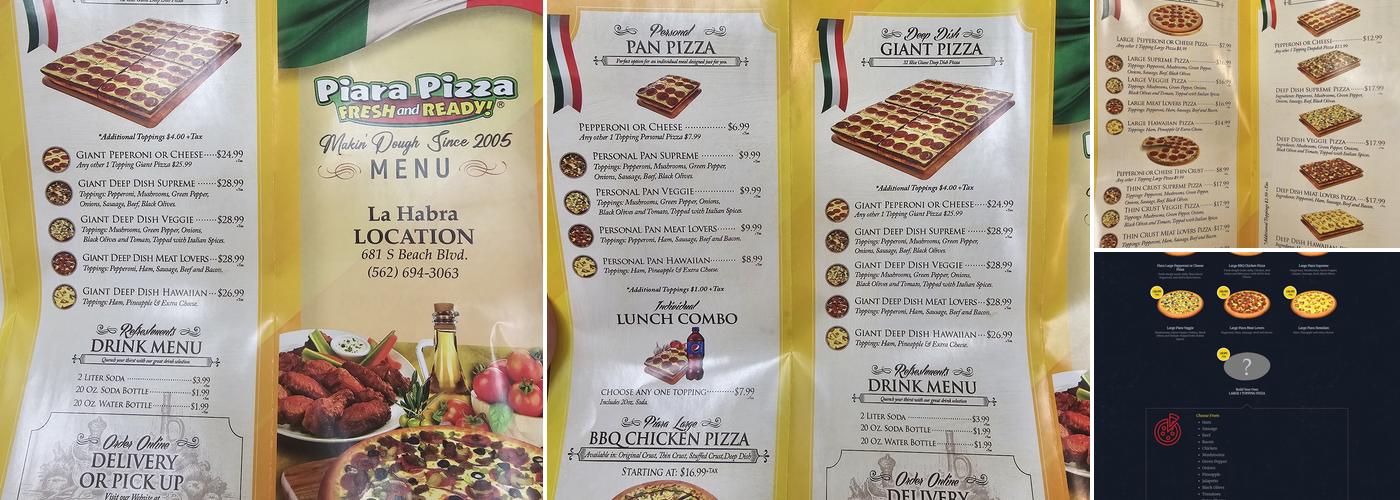 Piara Pizza Menu