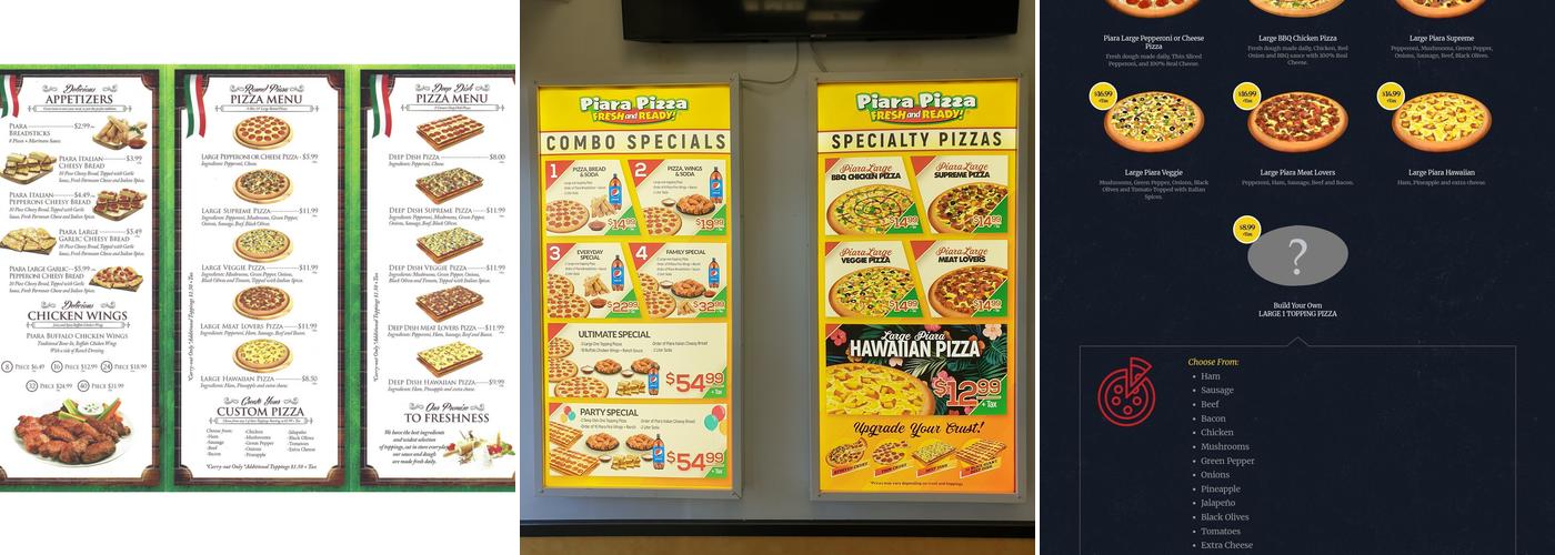 Piara Pizza Menu