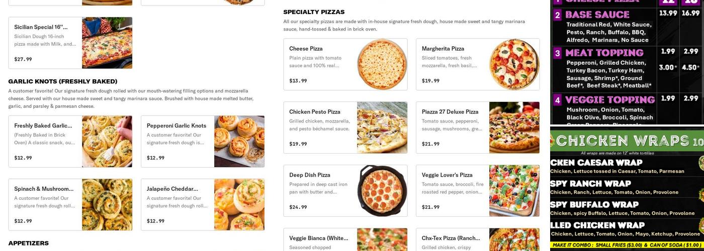 Piazza 27 Baltimore Menu