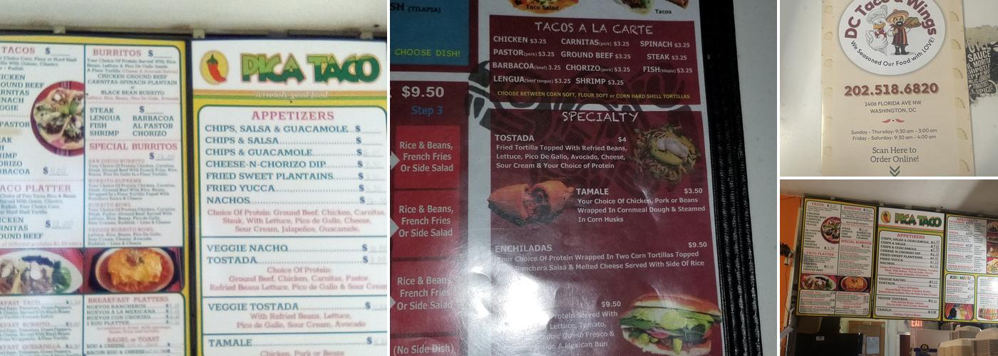 DC Taco & Wings Menu