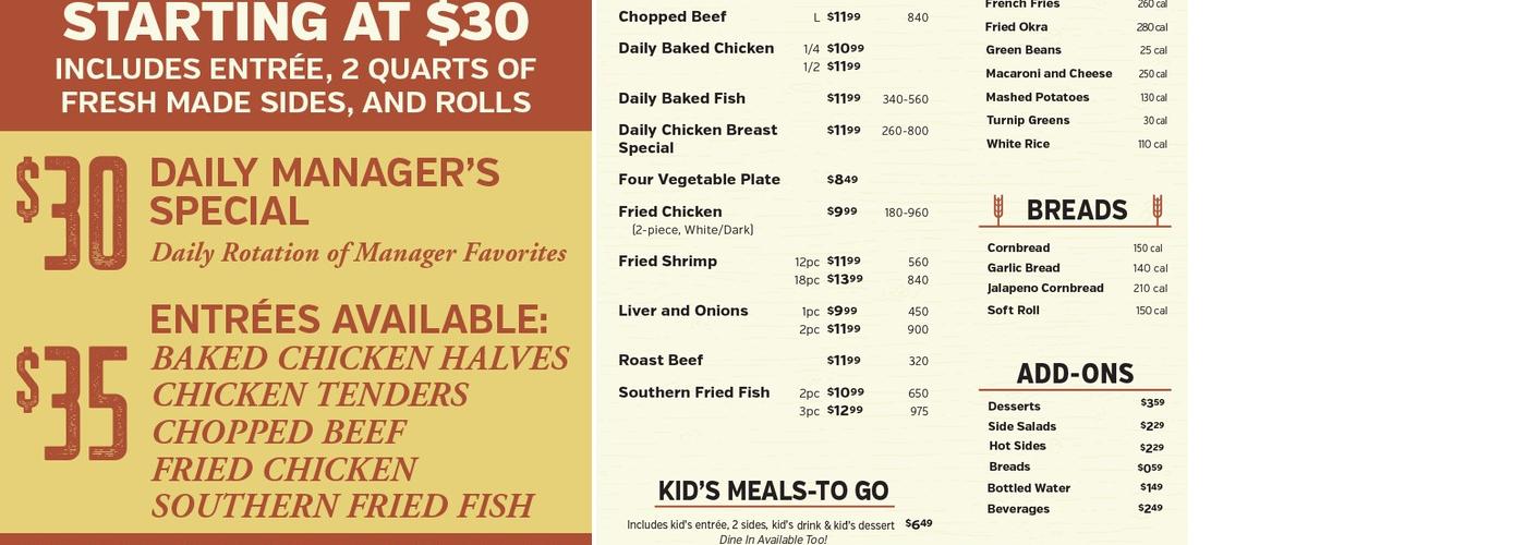 Piccadilly Restaurants Menu